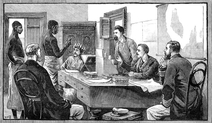 Framed Print : The East African Slave Trade:captured slaves in the British Consul-General's Court Framed Print : The East African Slave Trade:captured slaves in the British Consul-General's Court
