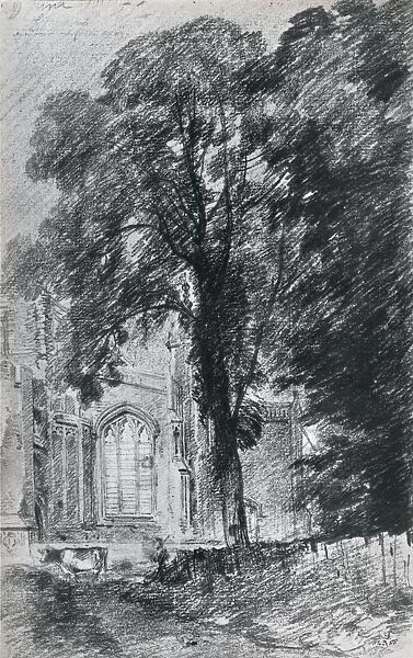 East Bergholt Church: part of the west end seen beyond a group of elms, (1812), 1925
