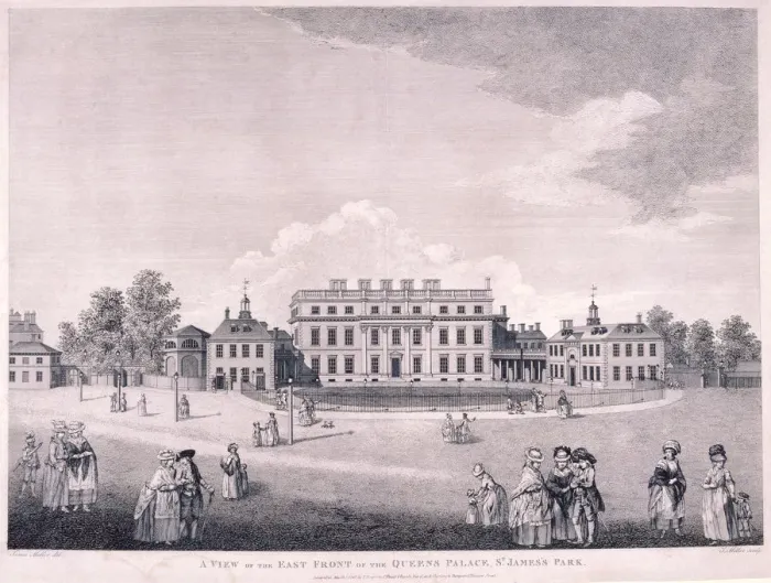 Framed Print : East front of Buckingham House, Westminster, London, 1796. Artist: James Miller Framed Print : East front of Buckingham House, Westminster, London, 1796. Artist: James Miller