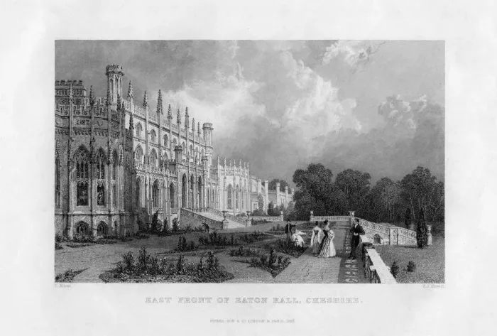 Framed Print : East front of Eaton Hall, Cheshire, 1845. Artist: Frederick James Havell Framed Print : East front of Eaton Hall, Cheshire, 1845. Artist: Frederick James Havell
