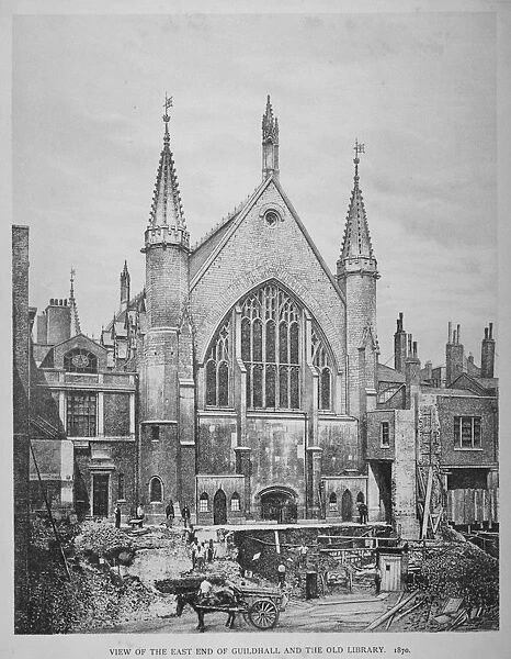 The east end of the Guildhall and the old Guildhall Library, City of London, 1870