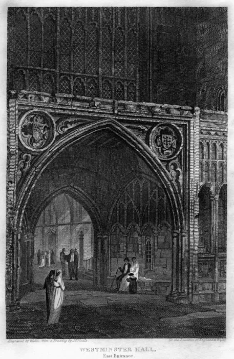 Framed Print : East entrance to Westminster Hall, London, 1815. Artist: Wallis Framed Print : East entrance to Westminster Hall, London, 1815. Artist: Wallis