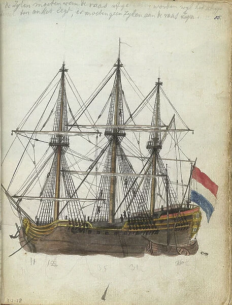 East Indiaman at anchor, 1785. Creator: Jan Brandes