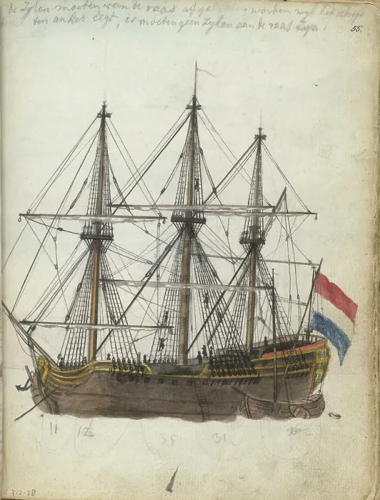 Framed Print : East Indiaman at anchor, 1785. Creator: Jan Brandes Framed Print : East Indiaman at anchor, 1785. Creator: Jan Brandes