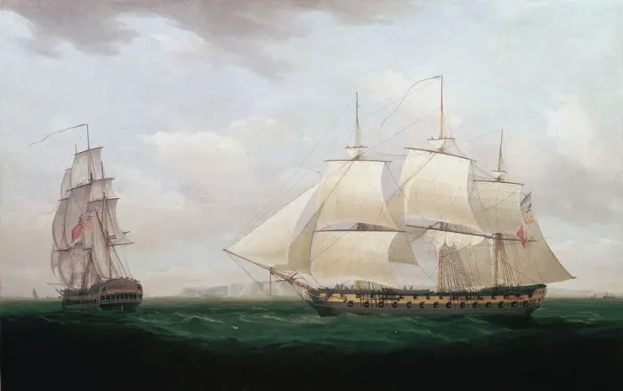 Framed Print : Two East Indiamen off a Coast, Thomas Whitcombe, c1850. Artist: Thomas Whitcombe Framed Print : Two East Indiamen off a Coast, Thomas Whitcombe, c1850. Artist: Thomas Whitcombe