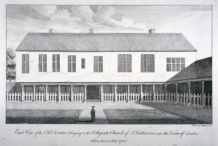 Framed Print : East view of the old cloisters at the Church of St Katherine by the Tower, Stepney, London, 1764 Framed Print : East view of the old cloisters at the Church of St Katherine by the Tower, Stepney, London, 1764