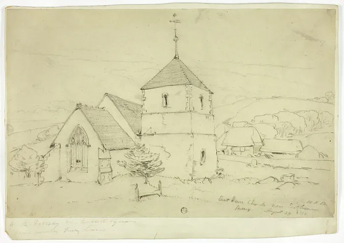 Framed Print : Eastdam Church near Eastbourn Sussex, Aug. 27, 1866. Creator: William Roxby Beverley Framed Print : Eastdam Church near Eastbourn Sussex, Aug. 27, 1866. Creator: William Roxby Beverley