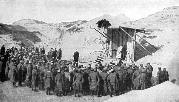 Easter mass in the dunes on the beaches of Belgium by the North Sea, World War I, 1915