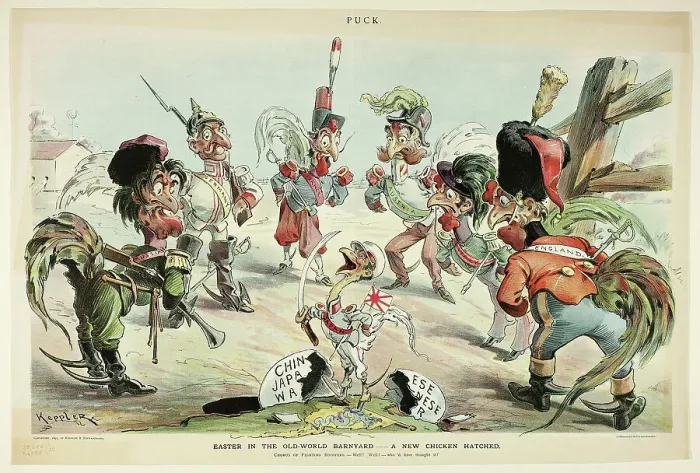 Framed Print : Easter in the Old World Barnyard, from Puck, 1895. Creator: Joseph Keppler