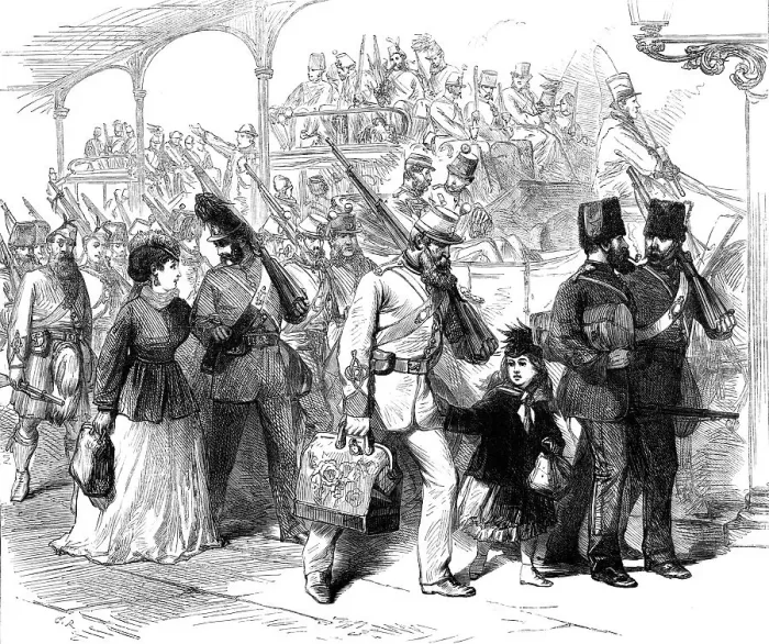 Framed Print : The Easter Volunteer Review: early arrivals at Brighton, 1870. Creator: Unknown Framed Print : The Easter Volunteer Review: early arrivals at Brighton, 1870. Creator: Unknown