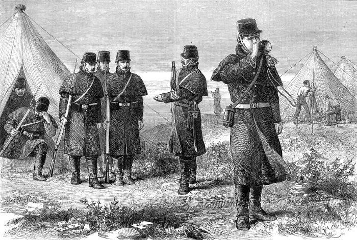 Framed Print : The Easter Volunteer Review: sounding the reveille, 1880. Creator: Unknown Framed Print : The Easter Volunteer Review: sounding the reveille, 1880. Creator: Unknown