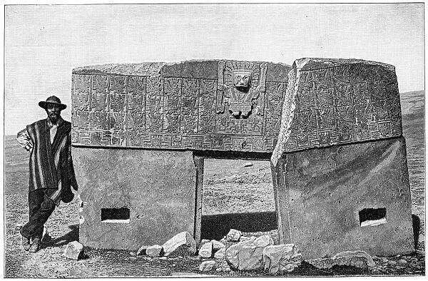 Eastern aspect of the monolithic gate of Akapana, Tiahuanaco, Bolivia, 1901