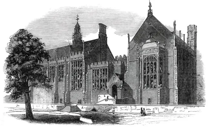 Framed Print : Eastern or garden front, Lincolns Inn New Buildings, 1845. Creator: Unknown Framed Print : Eastern or garden front, Lincolns Inn New Buildings, 1845. Creator: Unknown