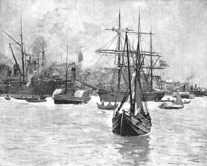 Framed Print : The Eastern Question -- The Shipping in the Bosphorus off Galata, 1891. Creator: Frank Brangwyn Framed Print : The Eastern Question -- The Shipping in the Bosphorus off Galata, 1891. Creator: Frank Brangwyn