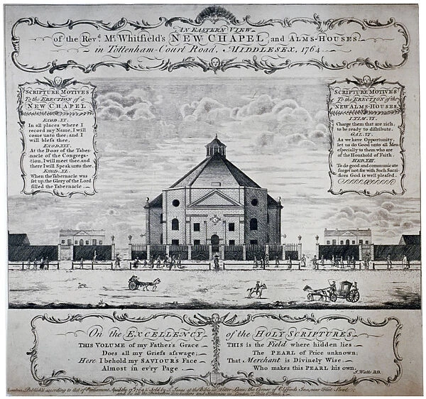 Eastern view of Whitefields Tabernacle, Tottenham Court Road, St Pancras, London, 1764