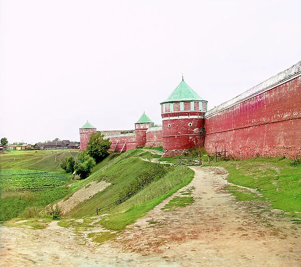 Eastern wall of the Spaso-Yevfimiev Monastery, Suzdal, 1912. Creator: Sergey Mikhaylovich Prokudin-Gorsky