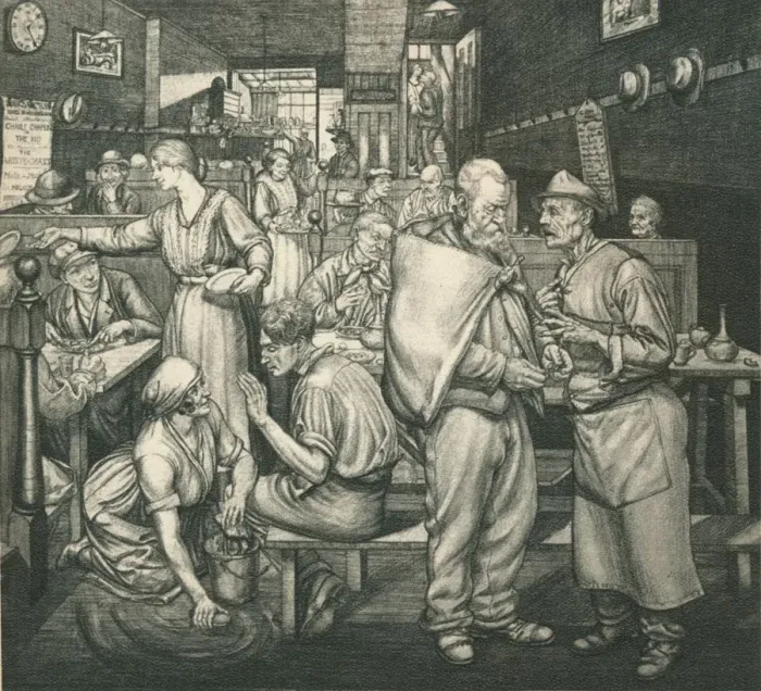 Framed Print : Eating-House, Chelsea, c1911-1924, (1924). Artist: Job Nixon Framed Print : Eating-House, Chelsea, c1911-1924, (1924). Artist: Job Nixon