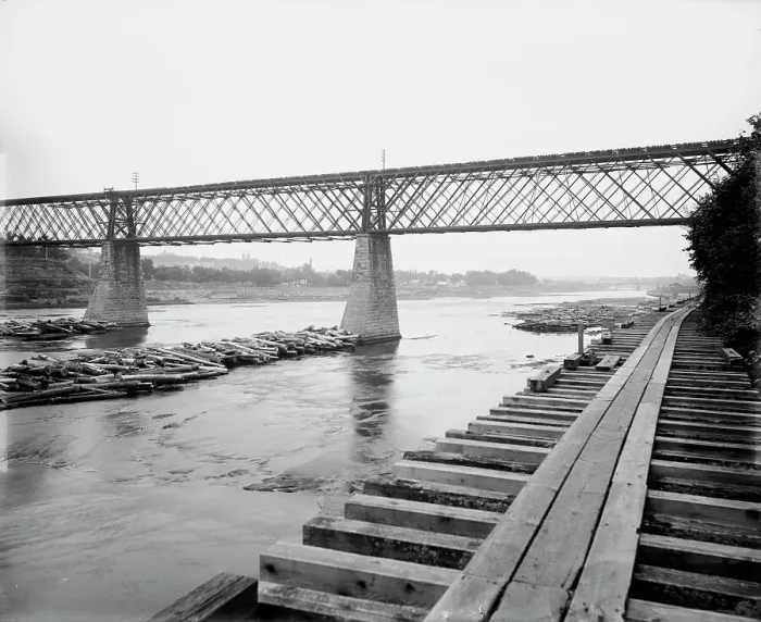 Framed Print : Eau Claire from the railroad bridge, between 1880 and 1899. Creator: Unknown Framed Print : Eau Claire from the railroad bridge, between 1880 and 1899. Creator: Unknown