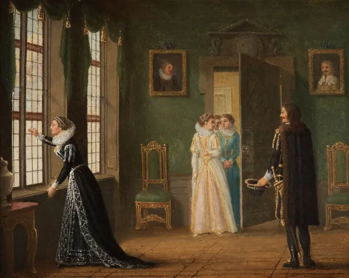 Framed Print : Ebba Brahes betrothal to Jacob de la Gardie. Creator: Hillestrom, Pehr (1732-1816) Framed Print : Ebba Brahes betrothal to Jacob de la Gardie. Creator: Hillestrom, Pehr (1732-1816)