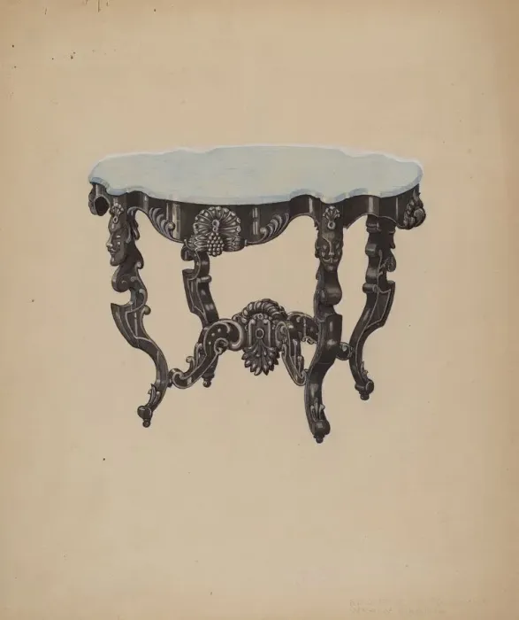 Framed Print : Ebony, Marble-top Table, c. 1938. Creator: Edward A Darby Framed Print : Ebony, Marble-top Table, c. 1938. Creator: Edward A Darby