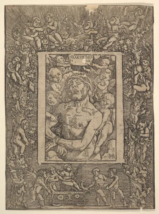 Framed Print : Ecce Homo with Ornamental Border showing the Triumph of Bacchus, 1511 Framed Print : Ecce Homo with Ornamental Border showing the Triumph of Bacchus, 1511