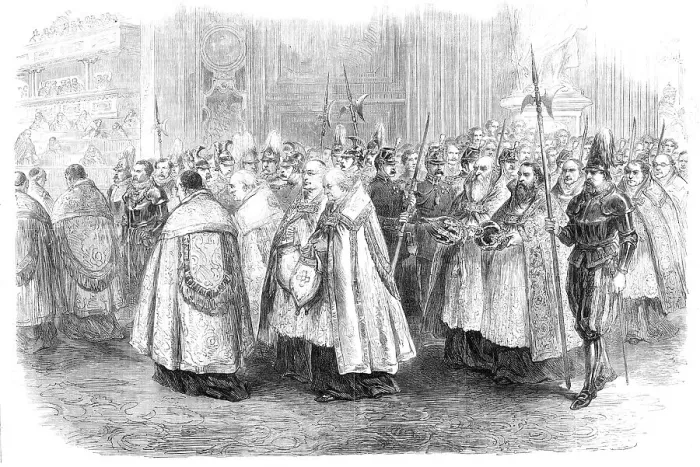 Framed Print : Ecclesiastical Council at Rome: procession of bishops entering the council chamber, 1870. Creator: Unknown Framed Print : Ecclesiastical Council at Rome: procession of bishops entering the council chamber, 1870. Creator: Unknown