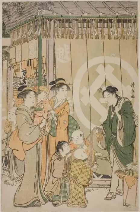Framed Print : The Echigoya on New Years Day, c. 1789. Creator: Torii Kiyonaga Framed Print : The Echigoya on New Years Day, c. 1789. Creator: Torii Kiyonaga