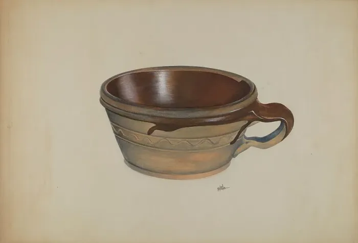 Framed Print : Economite Bowl w / Handle, c. 1937. Creator: Edward White Framed Print : Economite Bowl w / Handle, c. 1937. Creator: Edward White