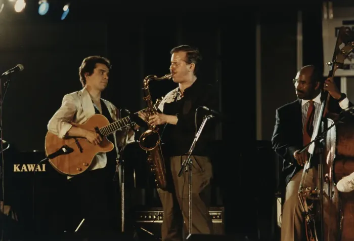Framed Print : Eddie Jones, Howard Alden, Scott Hamilton, Newport Festival Allstars, North Sea Jazz Festival, 1992 Creator: Brian Foskett Framed Print : Eddie Jones, Howard Alden, Scott Hamilton, Newport Festival Allstars, North Sea Jazz Festival, 1992 Creator: Brian Foskett