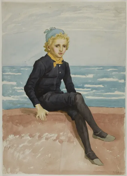 Framed Print : Eddie at the Seashore, n. d. Creator: Catherine Greenaway Framed Print : Eddie at the Seashore, n. d. Creator: Catherine Greenaway