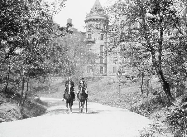 Ederheimer, Mr. and Arnold Genthe, on horses, between 1926 and 1942. Creator: Arnold Genthe