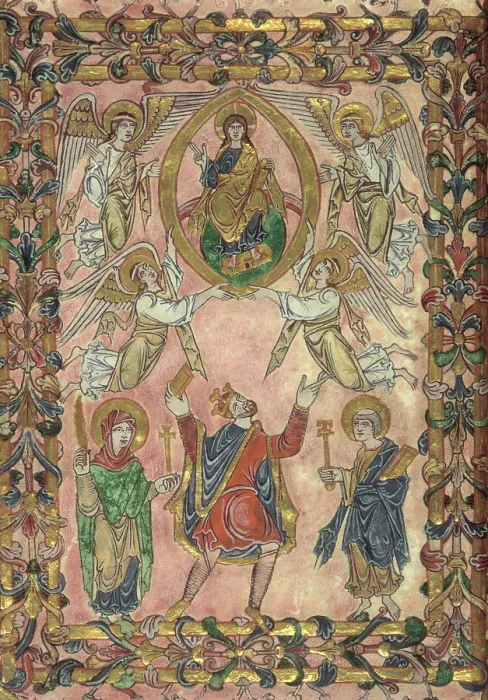 Framed Print : Edgar offers charter to Christ, 966. Creator: Unknown Framed Print : Edgar offers charter to Christ, 966. Creator: Unknown