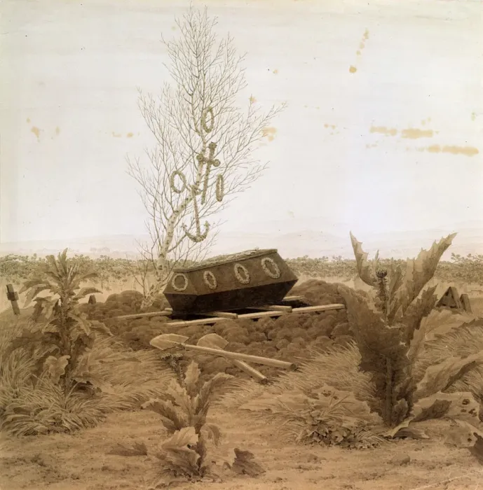 Framed Print : At the edge of the grave, 1830s. Artist: Caspar David Friedrich Framed Print : At the edge of the grave, 1830s. Artist: Caspar David Friedrich