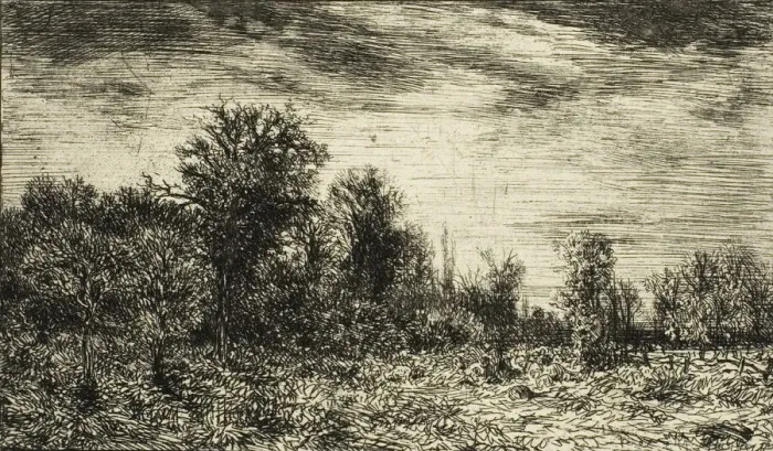 Framed Print : Edge of a Wood, under Cloudy Sky, 1846. Creator: Charles Emile Jacque Framed Print : Edge of a Wood, under Cloudy Sky, 1846. Creator: Charles Emile Jacque
