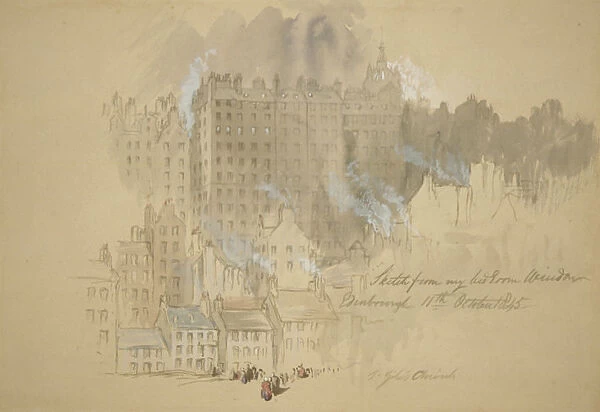 Edinburgh from the Artists Room; inscribed sketch from my bedroom window, 1845