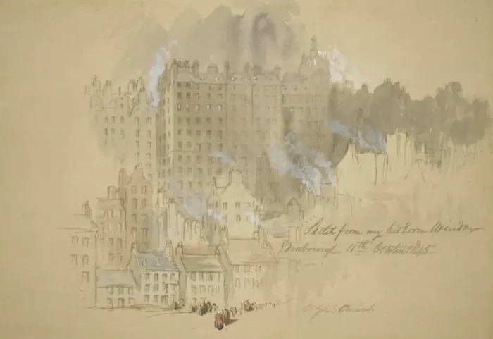 Framed Print : Edinburgh from the Artists Room; inscribed sketch from my bedroom window, 1845 Framed Print : Edinburgh from the Artists Room; inscribed sketch from my bedroom window, 1845