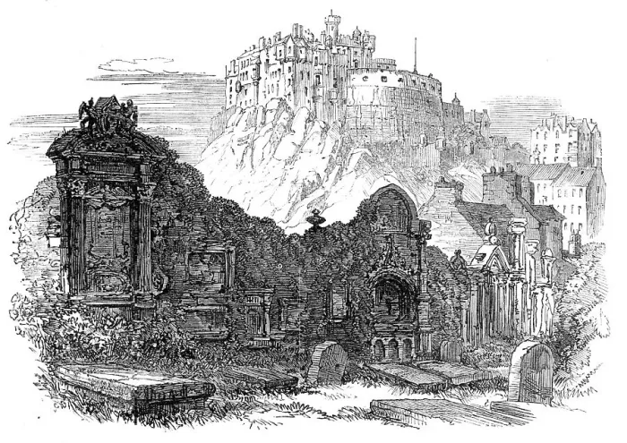 Framed Print : Edinburgh: the Castle, from the Greyfriars Cemetery, 1864. Creator: Unknown Framed Print : Edinburgh: the Castle, from the Greyfriars Cemetery, 1864. Creator: Unknown