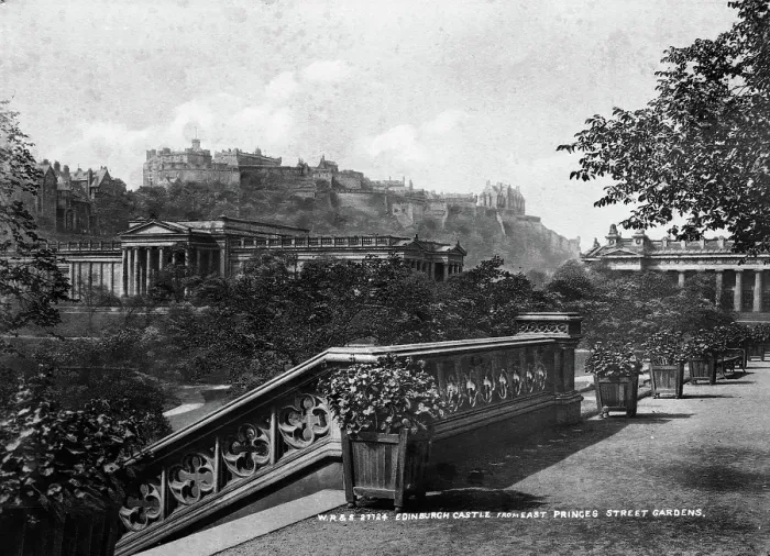 Framed Print : Edinburgh Castle and National Galleries from East Princes Street Gardens Creator: Unknown Framed Print : Edinburgh Castle and National Galleries from East Princes Street Gardens Creator: Unknown