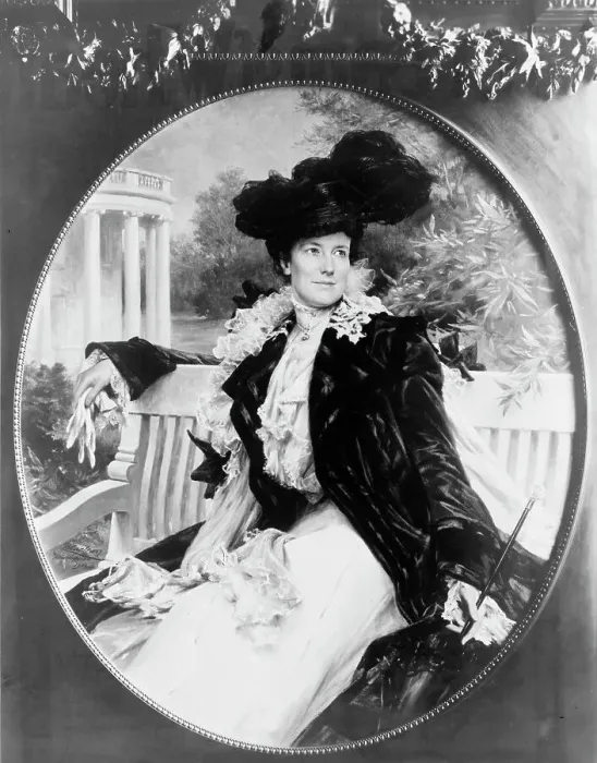Framed Print : Edith Kermit Carow Roosevelt, three-quarter length portrait, seated on... between c1902 and 1910. Creator: Frances Benjamin Johnston Framed Print : Edith Kermit Carow Roosevelt, three-quarter length portrait, seated on... between c1902 and 1910. Creator: Frances Benjamin Johnston