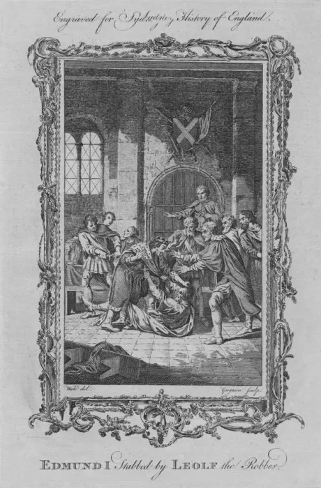Framed Print : Edmund I stabbed by Leolf the Robber, 1773. Creator: Charles Grignion Framed Print : Edmund I stabbed by Leolf the Robber, 1773. Creator: Charles Grignion