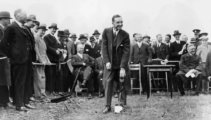 Framed Print : Edsel Ford turning the first sod at the site of Ford's plant at Dagenham, Essex, late 1920s Framed Print : Edsel Ford turning the first sod at the site of Ford's plant at Dagenham, Essex, late 1920s