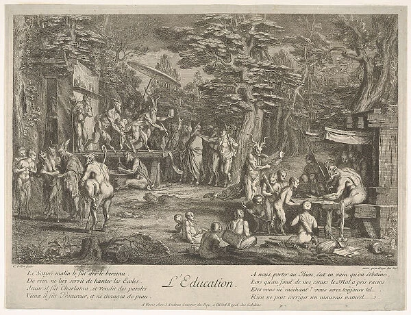 The Education (L'Education): in a forest, to right an old satyr instructor holdin..., ca