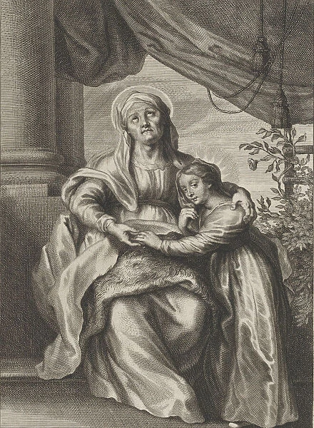 The education of the Virgin, with Saint Anne seated on a bench looking upwards