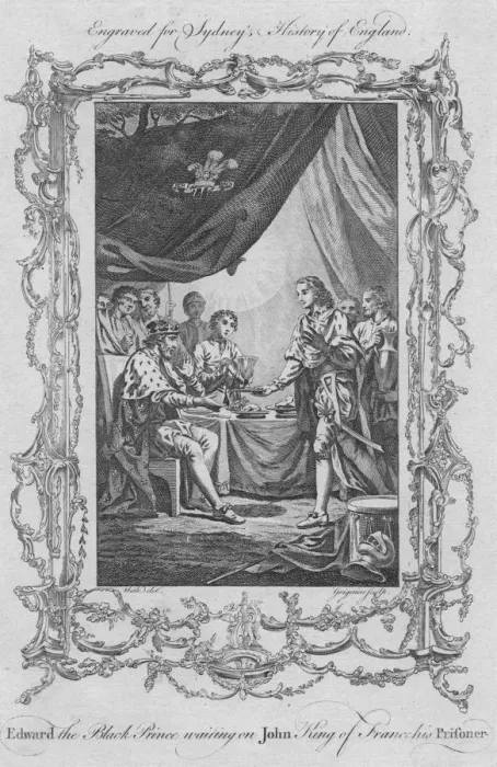 Framed Print : Edward the Black Prince waiting on John King of France his Prisoner, 1773. Creator Framed Print : Edward the Black Prince waiting on John King of France his Prisoner, 1773. Creator