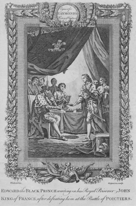 Framed Print : Edward the Black Prince waiting on his Royal Prisoner John, King of France, c1787 Framed Print : Edward the Black Prince waiting on his Royal Prisoner John, King of France, c1787