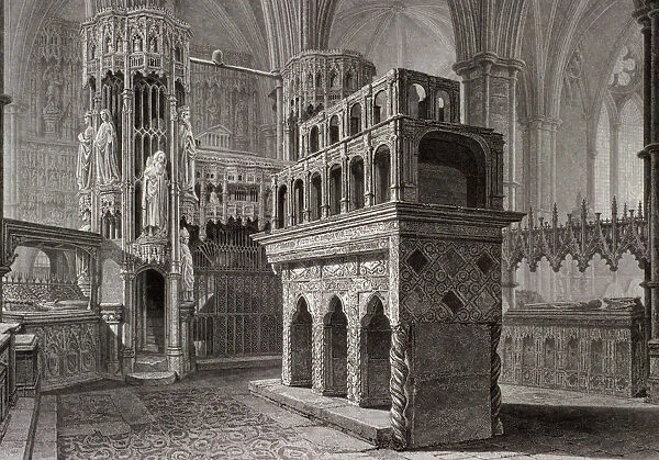 Edward the Confessors mausoleum, in the kings chapel, Westminster Abbey, London, c1818