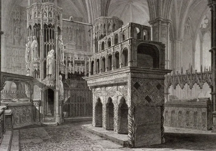 Framed Print : Edward the Confessors mausoleum, in the kings chapel, Westminster Abbey, London, c1818 Framed Print : Edward the Confessors mausoleum, in the kings chapel, Westminster Abbey, London, c1818