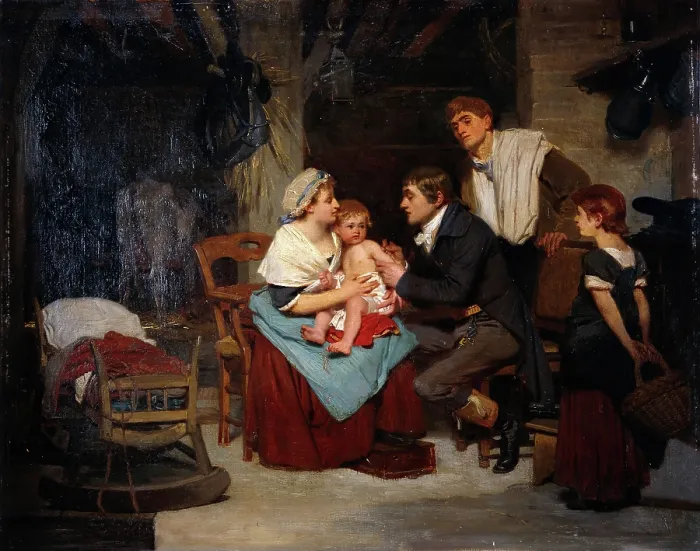 Framed Print : Edward Jenner vaccinating a boy, 1884. Creator: Eugene-Ernest Hillemacher Framed Print : Edward Jenner vaccinating a boy, 1884. Creator: Eugene-Ernest Hillemacher