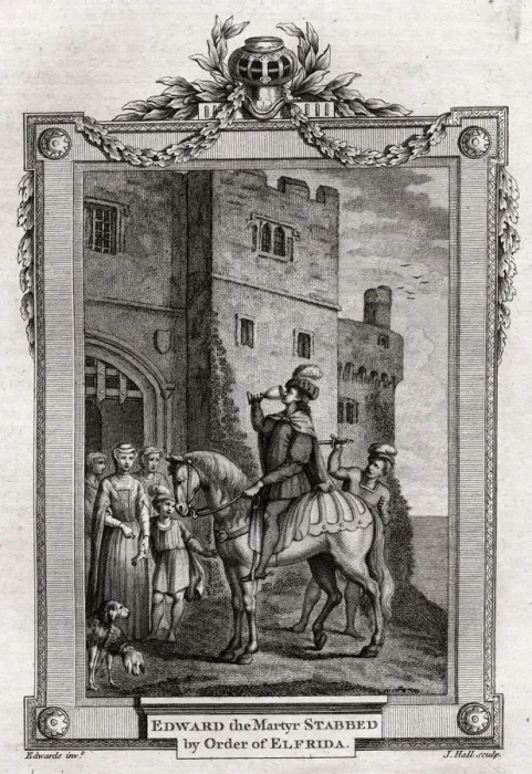 Framed Print : Edward the Martyr Stabbed by Order of Elfrida, 978 AD, (1776). Artist: J Hall Framed Print : Edward the Martyr Stabbed by Order of Elfrida, 978 AD, (1776). Artist: J Hall