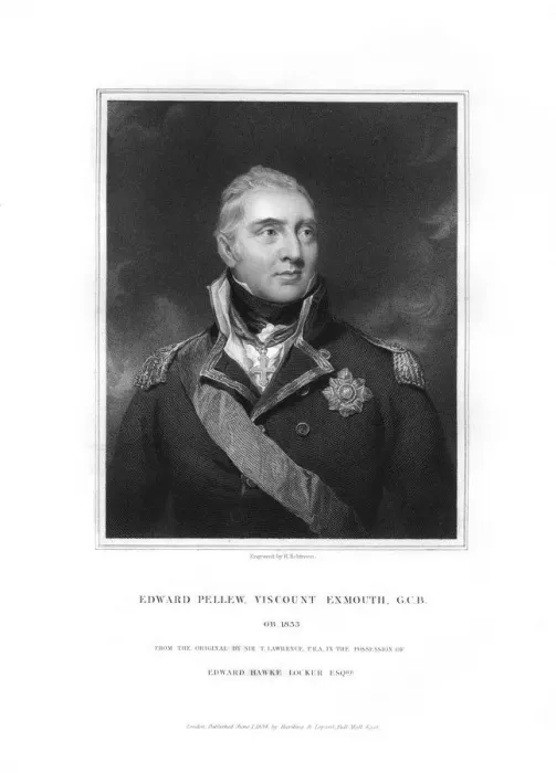 Framed Print : Edward Pellew, 1st Viscount Exmouth, British naval officer, (1834). Artist: H Robinson Framed Print : Edward Pellew, 1st Viscount Exmouth, British naval officer, (1834). Artist: H Robinson